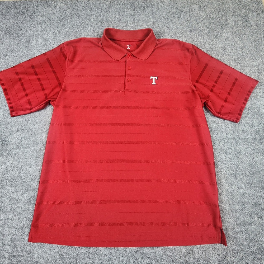 Antigua Mens Red Striped Performance Polo Shirt XL Short Sleeve T Logo Golf Top